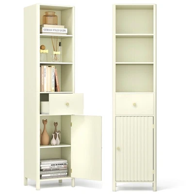 67” Tall Bathroom Cabinet w/3 Open Shelves, 1 Drawer, Adjustable Interior Shelf - Image 1 of 4