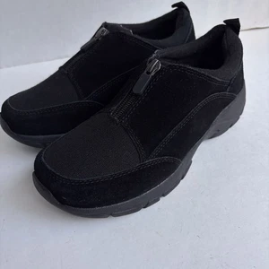 Lands End Suede All Weather Front Zip Shoes Women's 7.5 B Black Comfort 519241 - Picture 1 of 14