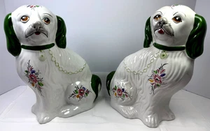 Par de perros Spaniel estilo Staffordshire real Portugal pintados a mano 12 pulgadas - Imagen 1 de 10