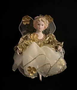 "Muñeca de porcelana vintage de 7"" adorno dorado/blanco bailarina de Navidad ángel" - Imagen 1 de 9