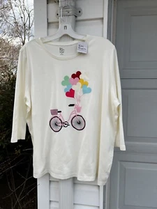 NWT Kim Rogers Fun Cream Bicycle Heart Balloons Valentine Top 2X - Picture 1 of 6