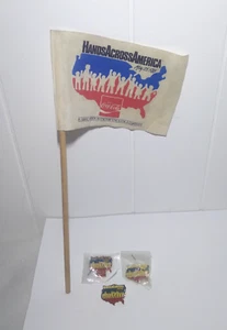 Vintage Hands Across America May 25 1986 Flag & Lapel Hat Pins 4 Pcs Coca Cola - Picture 1 of 7