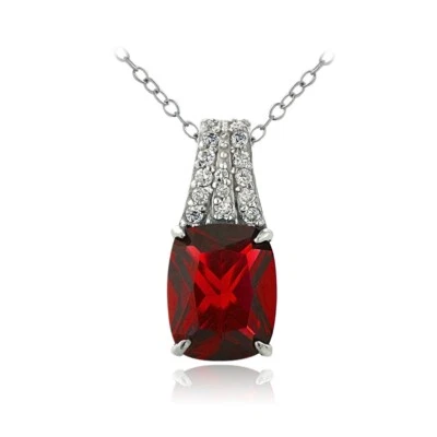 925 Silver Lab Created Ruby & CZ Rectangle Necklace, 18" - Image 1 of 3