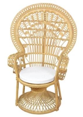 Rattansessel  Pfauenthron Korbsessel Beigefarben gebeizt/lackiert mit Sitzkissen - Bild 1 von 2