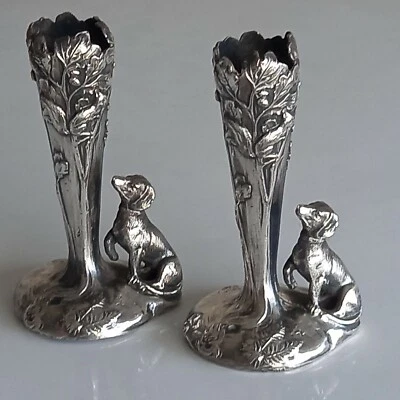 Pair antique Jugendstil small WMF pewter silver plated vases - Image 1 of 4