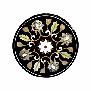 15'' antique round black Marble coffee Center Table Top Inlay living decor - Picture 1 of 10