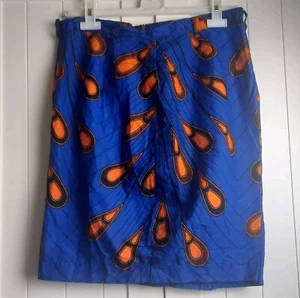 Afrikanischer Druck Gr. 12 Minirock blau orange Boho hell Festival Paisley handgefertigt - Bild 1 von 7