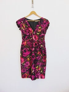 Ladies M&S PER UNA Cerise Rose Print Fitted Evening Wear Dress Size 10 - Picture 1 of 5