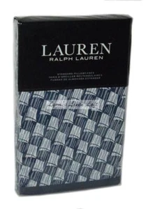 RALPH LAUREN Casey Geo Navy Blue Cream STANDARD PILLOWCASES SET NEW NAUTICAL $70 - Picture 1 of 4