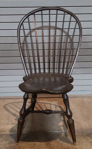 D.R. Dimes Bow Back Windsor Chair Bench Made Black Crackle Finish Cover
