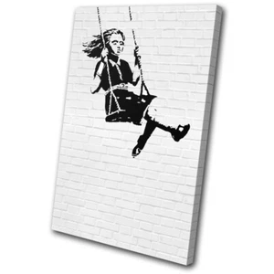 Girl Swing Graffiti Banksy Hi Res SINGLE CANVAS WALL ART Picture Print - Picture 1 of 1