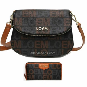 LOEM brown crossbody shoulder wallet Bag set messenger handbag signature flap  - Picture 1 of 4