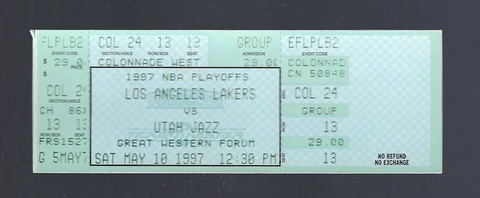 KOBE BRYANT ROOKIE SEASON 1997 LAKERS FULL TICKET - PLAYOFF v JAZZ - May 10 Gm#4 Cover