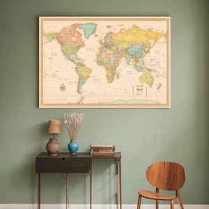 46×74cm World Map Wall Chart Educational Poster Home Office Mural Decor 61×91cm - Picture 1 of 11