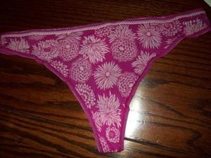 NWT CALVIN KLEIN NYLON SPANDEX THONG PANTIES TRIM NAKED D3431 MUC BERRY FLORAL L - Picture 1 of 2