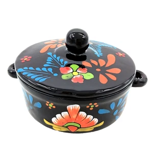 Talavera Pottery Tortilla Warmer Mexican Ceramic Kitchen Serving Lidded Black - Picture 1 of 5
