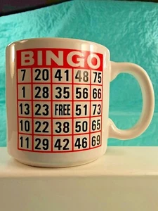 BINGO MUG Double Sided Coffee MUG Good Luck Cup 3.25" Tall - Picture 1 of 12