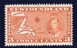 Newfoundland 1937 KGVI Coronation 3c orange-brown (Die I - p13½) MNH. SG 258c. - Picture 1 of 2