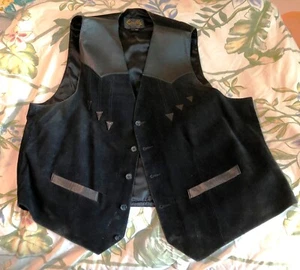 Scully Black Suede Leather Western Vest Mens Extra Large Size 50 Lined, DARTS! - Picture 1 of 4