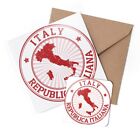 1 X Greeting Card & Coaster Set - Italy Repubblica Italiana Travel Map #4391