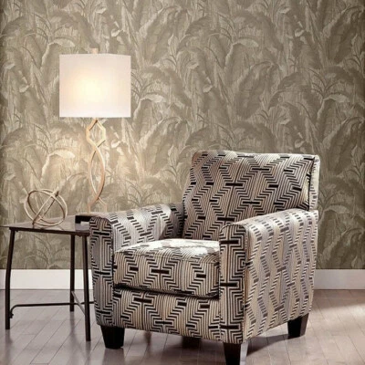 Brass bronze gold metallic floral plants leaves faux fabric textured Wallpaper - Image 1 of 4