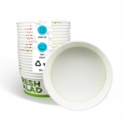 ENPACK 100 Papp Salatschale Salat Bowl 1300 ml + Deckel 38 Oz Bio Einweg