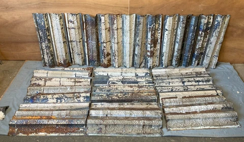 Lot of 80 ft Antique Tin Ceiling Shabby Tile SQ Chic VTG Crafts 118-23A Cover