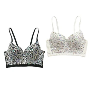 Push Up Underwire Cami Top Spaghetti Straps Rhinestones Bustier Bra for Women - Picture 1 of 10