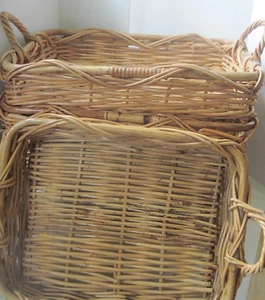 XL Cesta rectangular mimbre ratán y bambú bandejas con asas 23x15x4" - Imagen 1 de 18