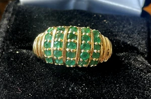 ANELLO FASCIA ORO 10K VERDE SMERALDO PIETRA PREZIOSA NATURALE VINTAGE - Foto 1 di 16