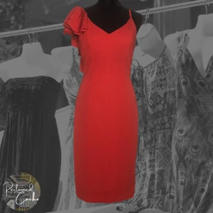 DO+BE Womens Red Spaghetti Ruffle Sleeve V Neck Party Cocktail Sheath Dress Sz S - Picture 1 of 13