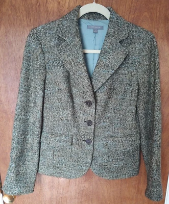 Ann Taylor размер 6 зеленый коричневый шерсти смесь твидовый 3 кнопки блейзер костюм куртка - Изображение 1 из 4