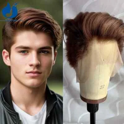 #4 Brown Pixie Cut Bob Wig for Men Short European Boy Cut Shaved Full Lace Wig - Image 1 of 4