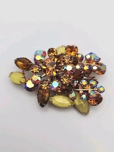 Vintage Floral Aurora Borealis Strass Lagenlook Tschechischer Stil Retro Brosche Krappe - Bild 1 von 18
