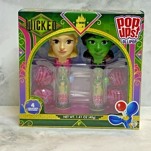 NEW WICKED Pop Ups! Lollipops GLINDA & ELPHABA Set 4 FLIX Candy Lollipops ERGS - Picture 1 of 3