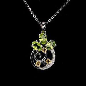 925 Sterling Silver Necklace Oval Peridot 6x4mm Natural Gemstone Jewelry 18in - Picture 1 of 13