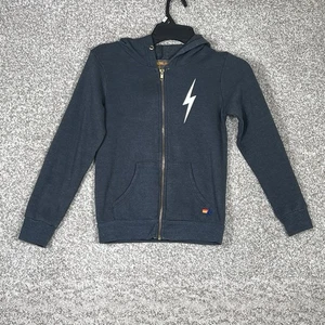 Felpa con cappuccio blu Aviator Nation bambino taglia 8 bianca fulmine full zip - Foto 1 di 10