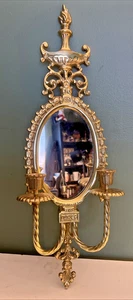 Brass  Mirrored Wall Sconce with Candle Holders Art Nouveau 22" x 6" Vintage - Picture 1 of 7
