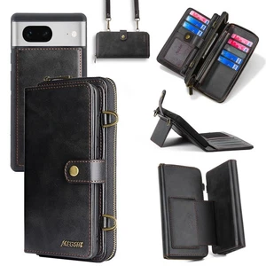 Multi-Function Retro Leather Wallet Case For Google Pixel8/7/6 9pro W/Lanyard - Picture 1 of 9