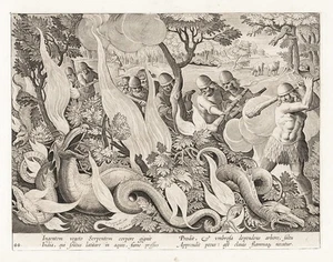 Drachenjagd dragon hunting Jagd Stradanus Venationes Ferarum engraving 1578 - Picture 1 of 1