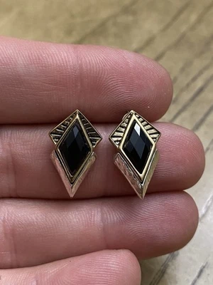 Aretes de plata de ley 925 firmados por diseñador con poste de ónix negro BARSA Foto 1 de 2