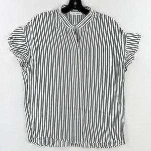 FRAME Silk Flounce Shirt Size M Striped Short Sleeve Blouse Womens NWOT - Picture 1 of 7