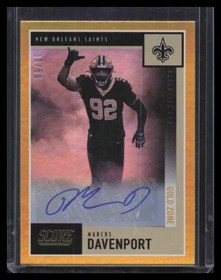 2020 Score #273 Marcus Davenport Signatures Gold Zone #/50 - Image 1 of 2