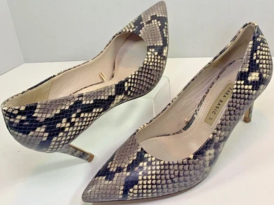 Zara Basic High Stiletto Heel Pumps Shoes Pointed Gray Snakeskin Print Size 37 - Image 1 of 4