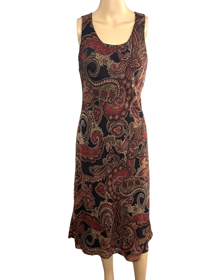 Studio 1 Petite 连衣裙棕色佩斯利无袖及膝套衫 8P 码 — 第 1/4 张图片