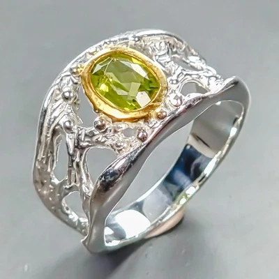 Gemstone ring Natural Peridot Ring 925 Sterling Silver Size 6.5 /R446251 - Image 1 of 4
