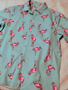 Hurley Shirt Mens XL Turquoise Flamingo Tropical Hawaiian Pink Geometric Camp - Picture 1 of 5