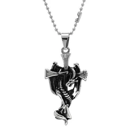  Collar Dragon Cross para hombre hecho a mano en acero inoxidable 22 pulgadas Foto 1 de 1
