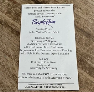 Prince Purple Rain 1984 movie screening invitation rare original Mann's Chinese - Picture 1 of 9