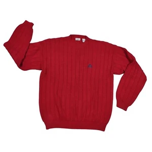 Vintage Izod Mens Sweater Red Cable Knit Crewneck Pullover Size Medium - Picture 1 of 5